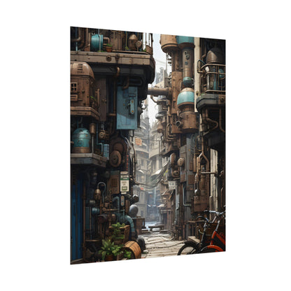 Steampunk Urban Decay: Post-Apocalyptic Cityscape at Dusk - Poster