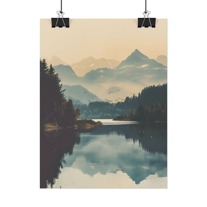 Serene Mountain Lake Aerial: Birds Eye View Artwork - Poster