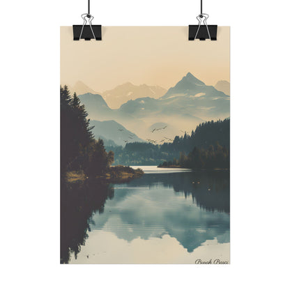 Serene Mountain Lake Aerial: Birds Eye View Artwork - Poster