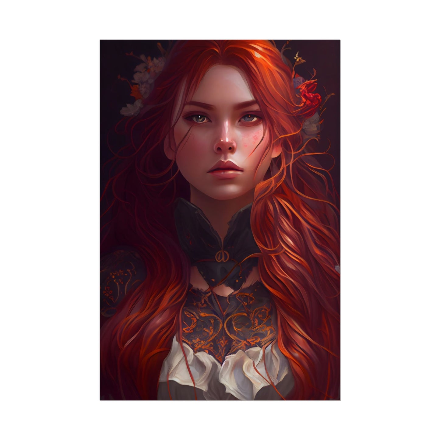 Redhead Female Portrait in a Dress - Poster