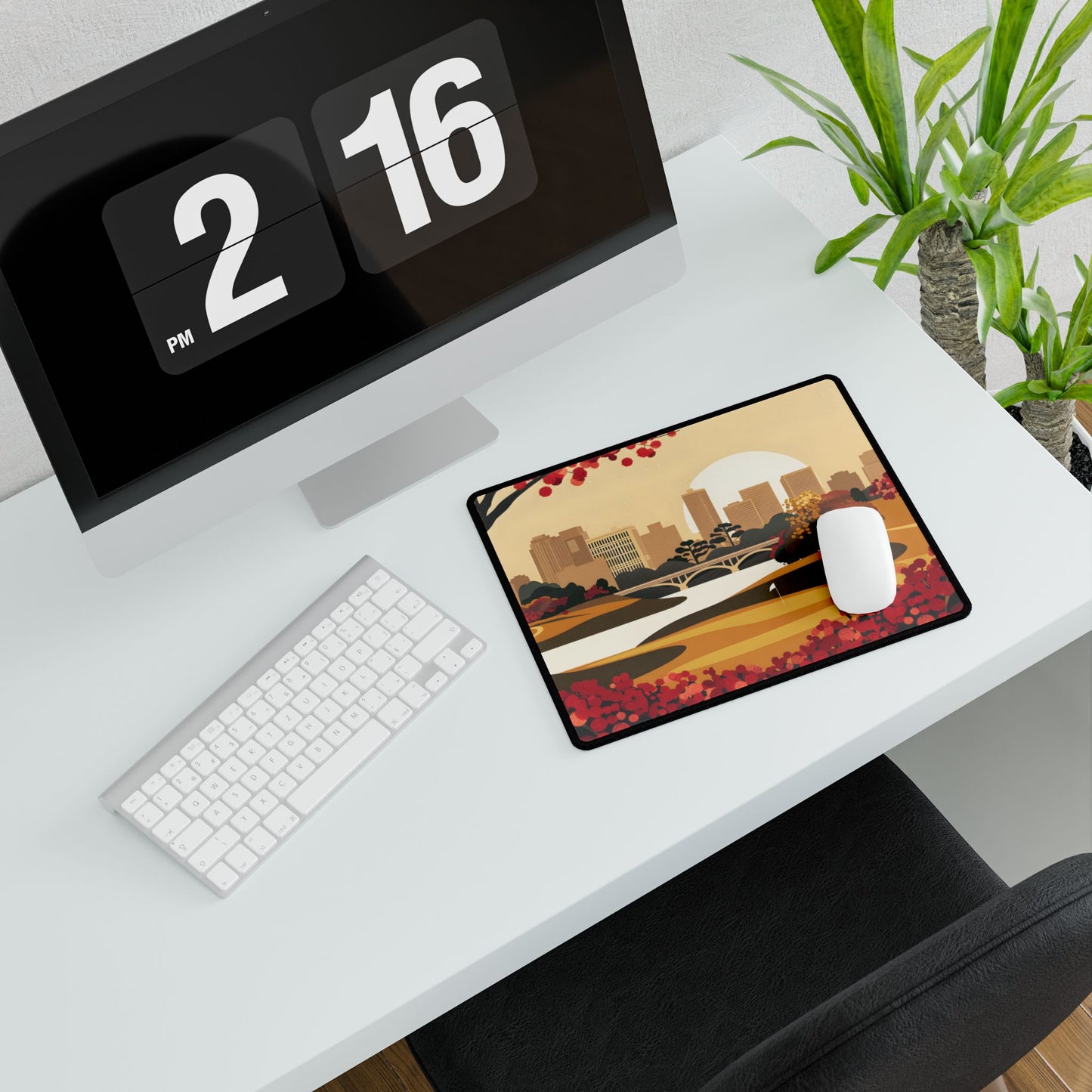 Retro Golf Illustration: Classic Course Scene - Desk Mat