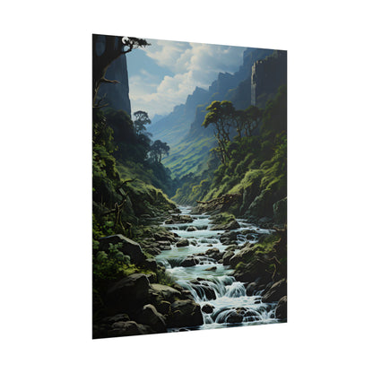 Breathtaking Blue Waterfall: Oil Painting Masterpiece - Poster