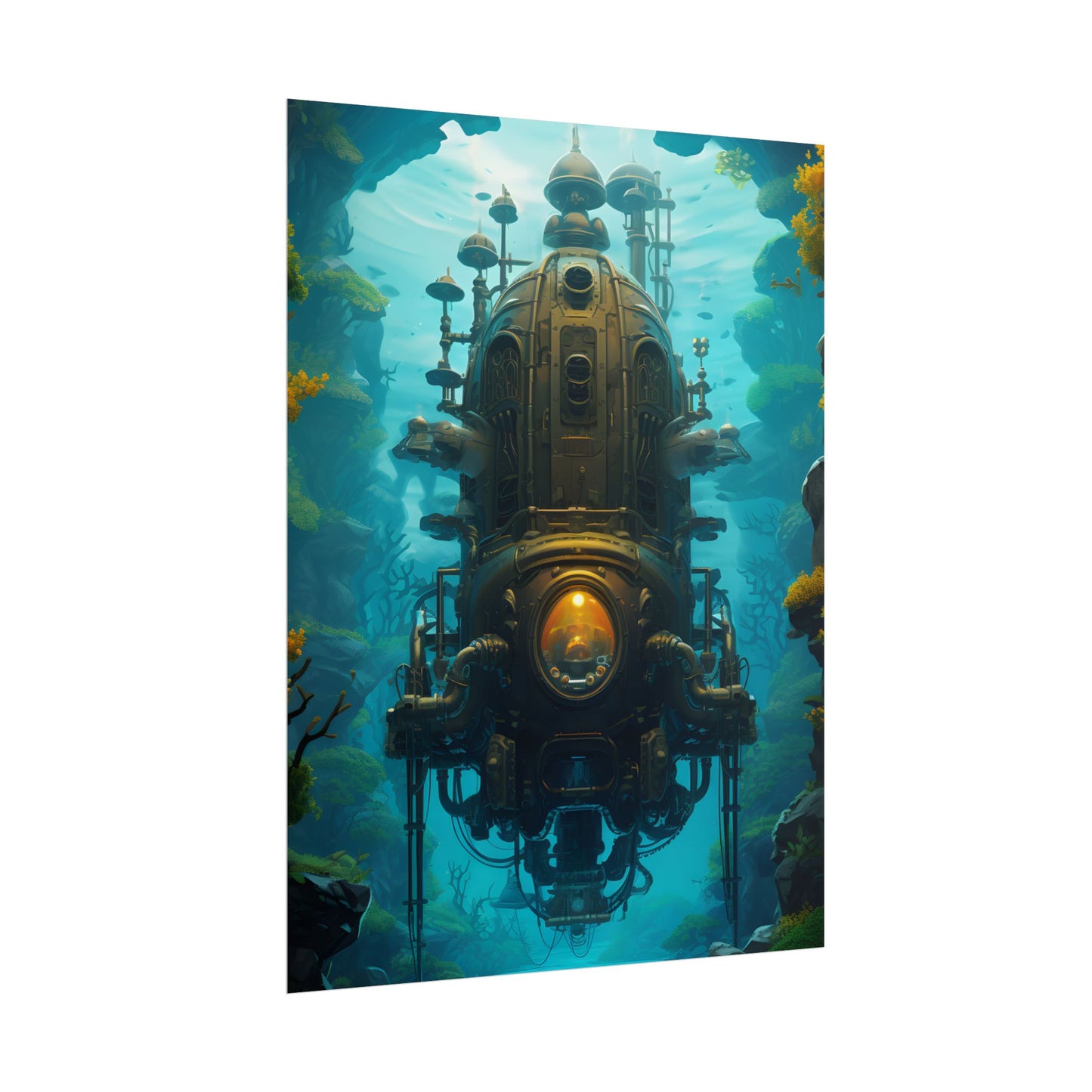 Steampunk Underwater Odyssey: Captain Nemo's Nautilu Submarine Art - Poster