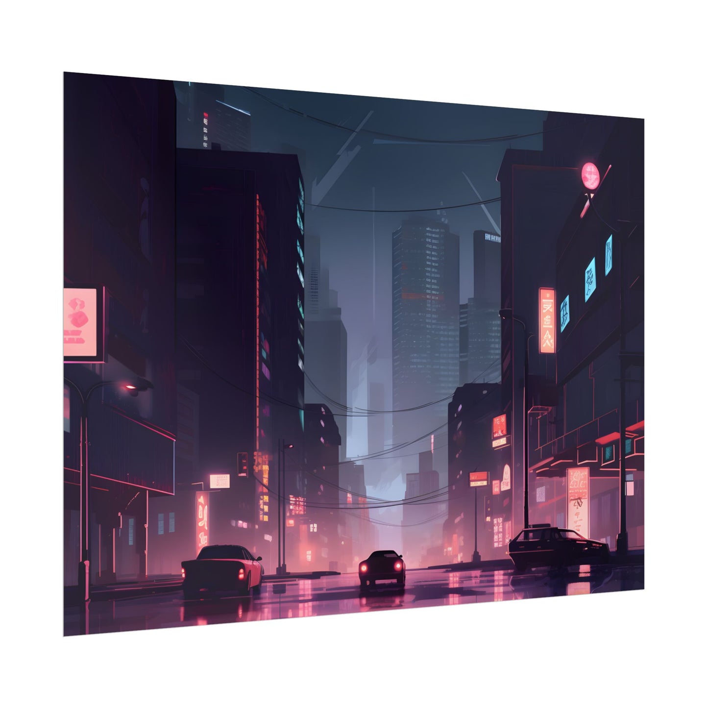 Cyberpunk Night: Melancholic Cityscape - Poster
