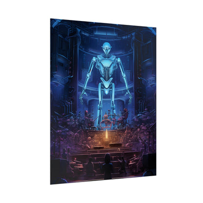 Mechanical Harmony: Black & Grey Robot Orchestra Symphony - Poster