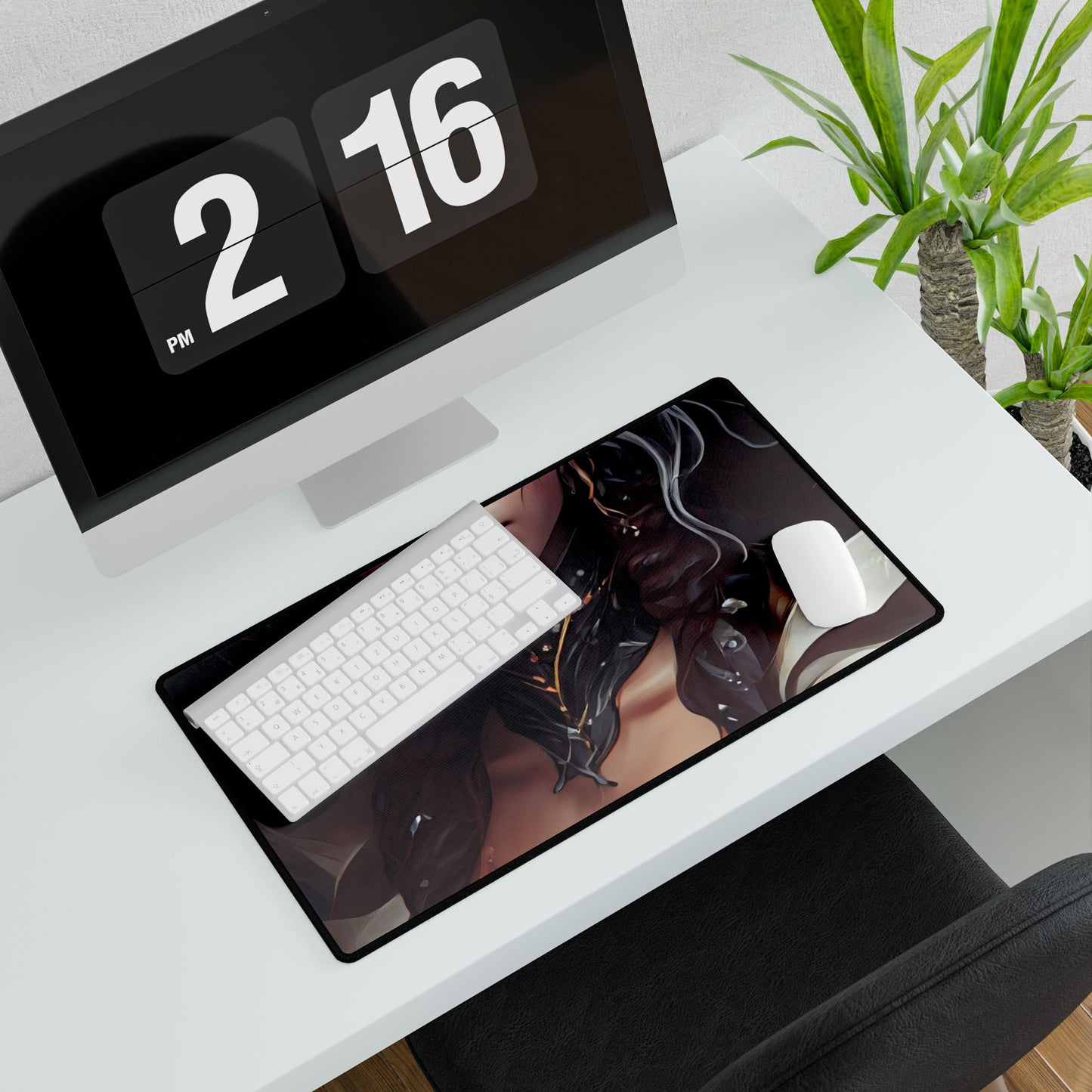 Glamorous Mid-20s Female Portrait: Black Hair Artwork - Desk Mat
