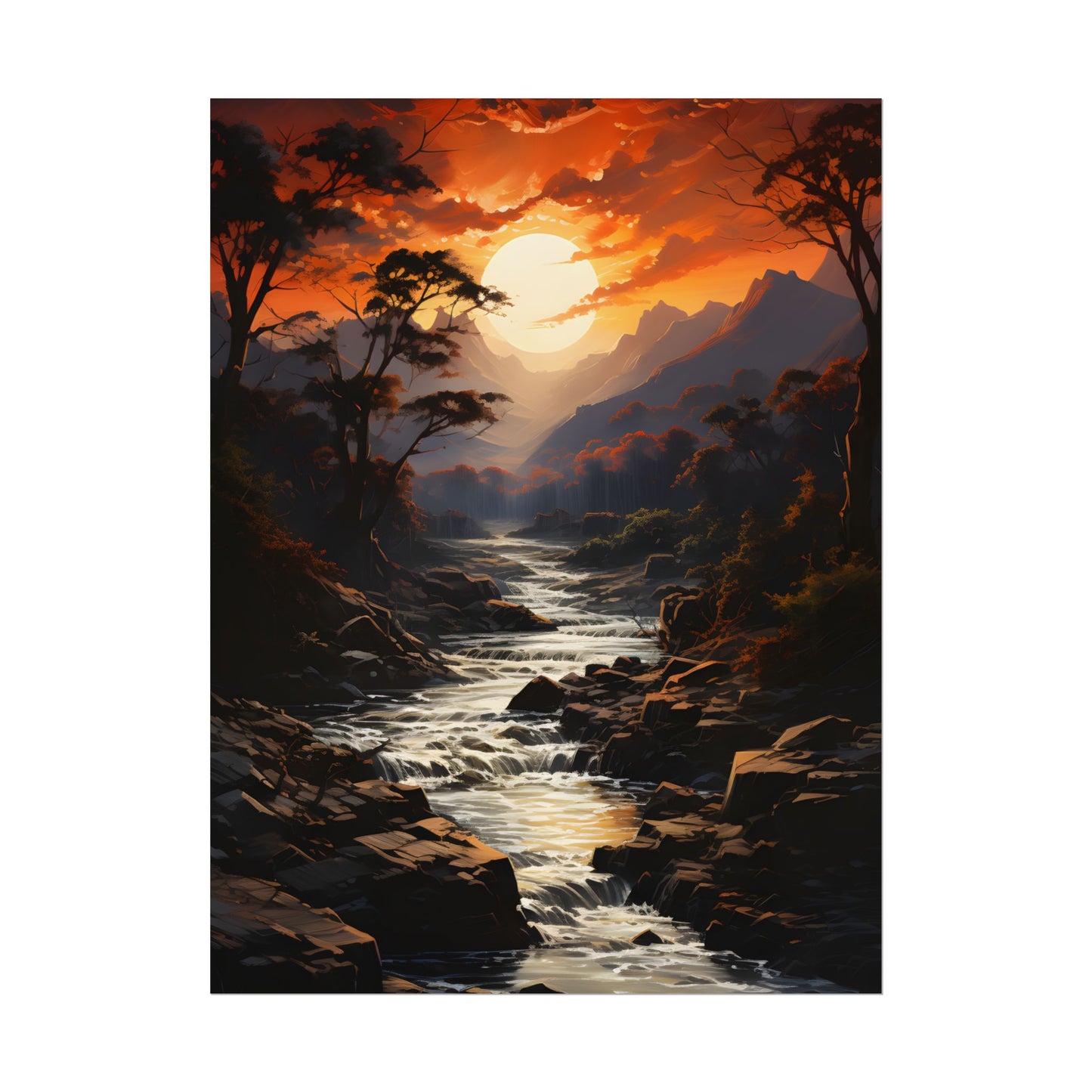Breathtaking Waterfall: Impressionist Oil Painting in Serene Atmosphere - Poster