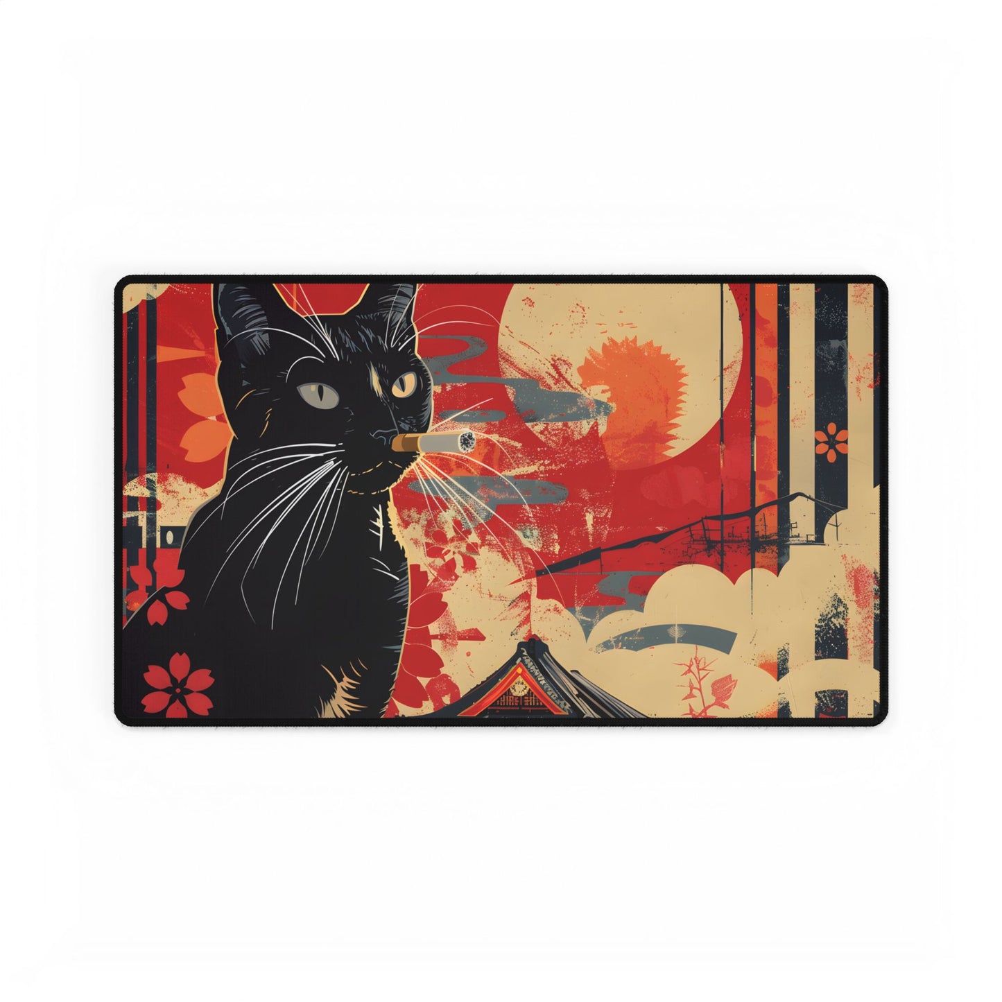 Whimsical Cat: Unconventional Smoking Scene - Desk Mat