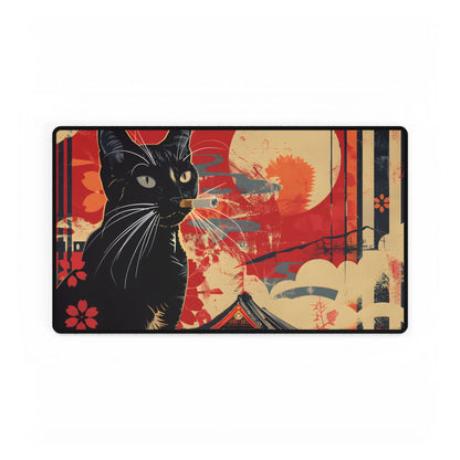 Whimsical Cat: Unconventional Smoking Scene - Desk Mat