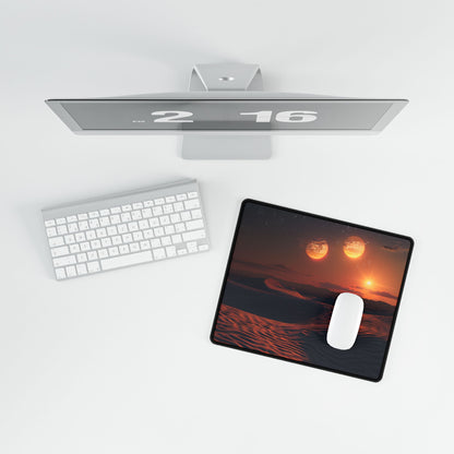 Serene Binary Sunset: Desert Landscape Art - Desk Mat