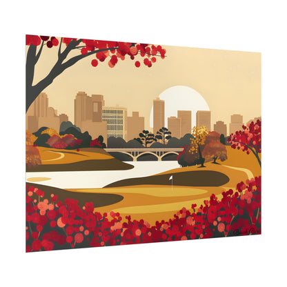 Retro Golf Illustration: Classic Course Scene - Poster