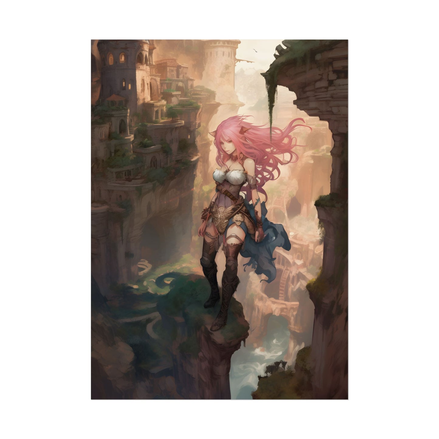 Dramatic Birds Eye View: Anime-Style Bird in Flight - Poster