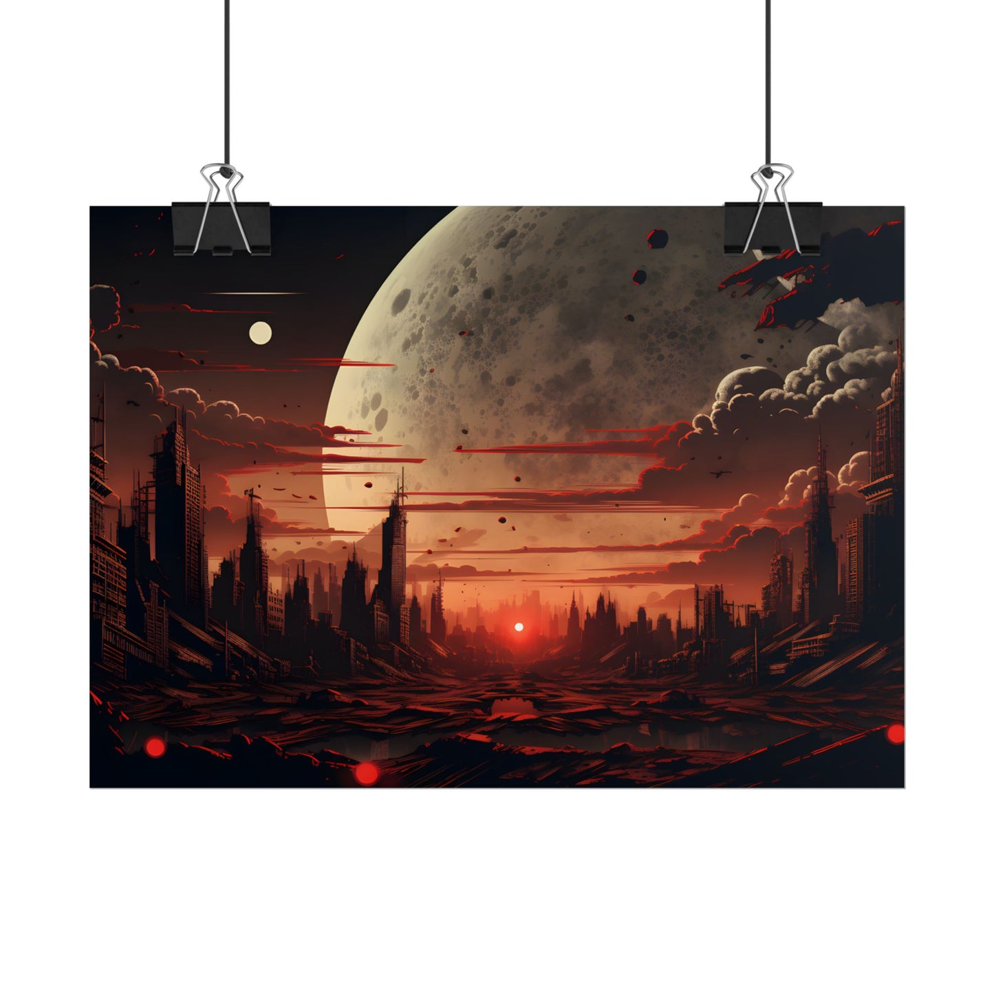 Landscape at Night: Burning Cyberpunk Neon Lights - Poster