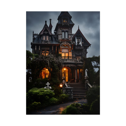 Spooky Victorian Mansion: Atmospheric Haunted Artwork - Poster