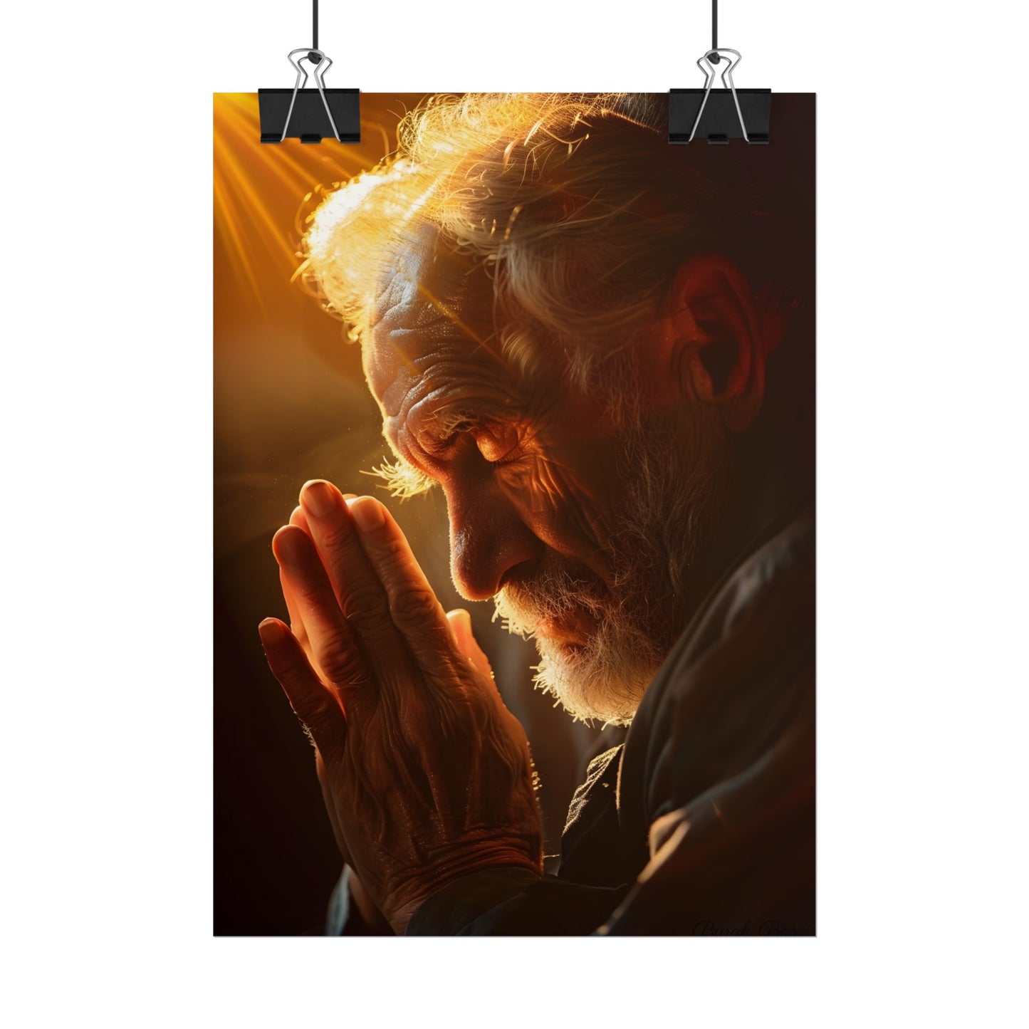 Serenity in Prayer: Elderly Man's Quiet Moment - Poster