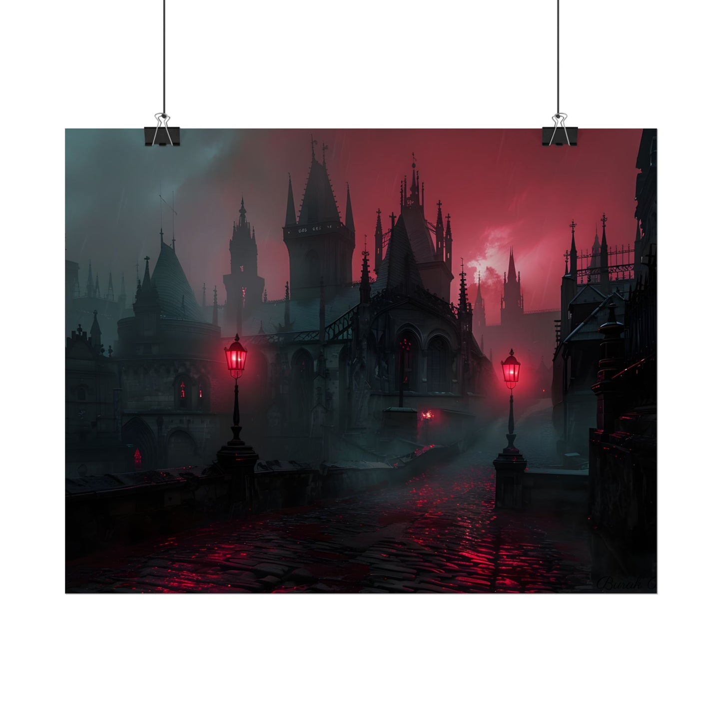 Dark Gothic Cityscape: Misty Twilight Artwork - Poster