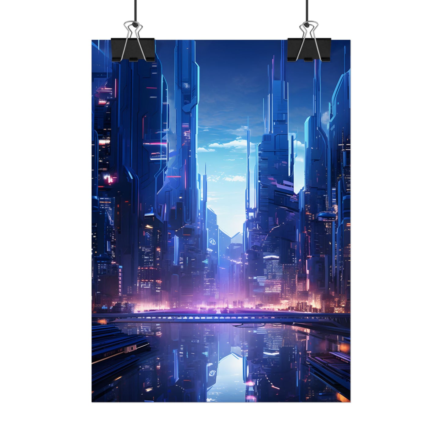 Dystopian Cyberpunk Cityscape: Glowing Neon Lights - Poster