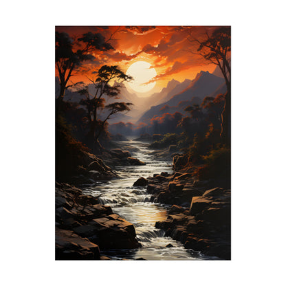 Breathtaking Waterfall: Impressionist Oil Painting in Serene Atmosphere - Poster