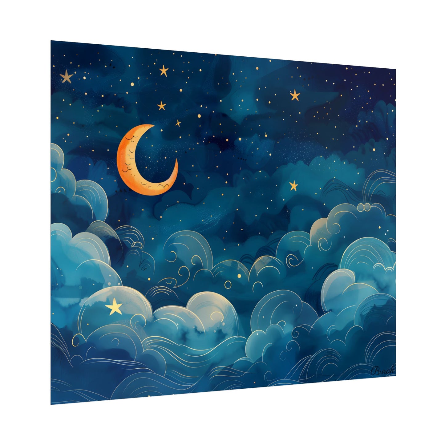 Whimsical Dreamy Night Sky: Small Town Illuminated by Pastel Stars - Poster