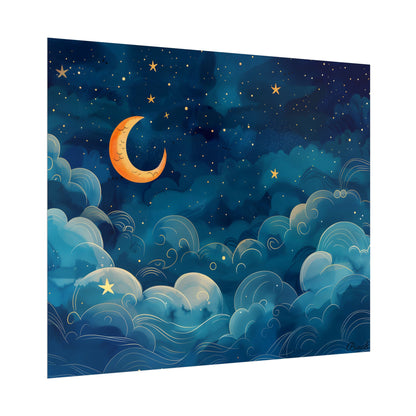 Whimsical Dreamy Night Sky: Small Town Illuminated by Pastel Stars - Poster