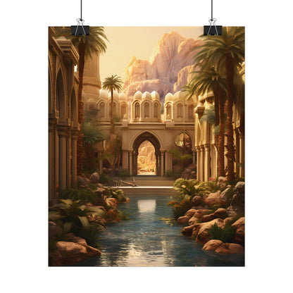 Desert Oasis Under Starry Night: Arabian Nights-Inspired Art - Poster