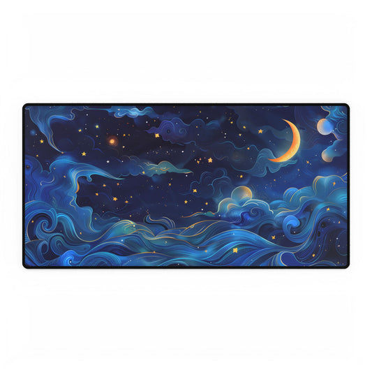 Whimsical Dreamy Night Sky: Stars, Moon, and Shooting Star - Desk Mat