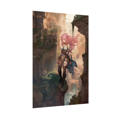 Dramatic Birds Eye View: Anime-Style Bird in Flight - Poster