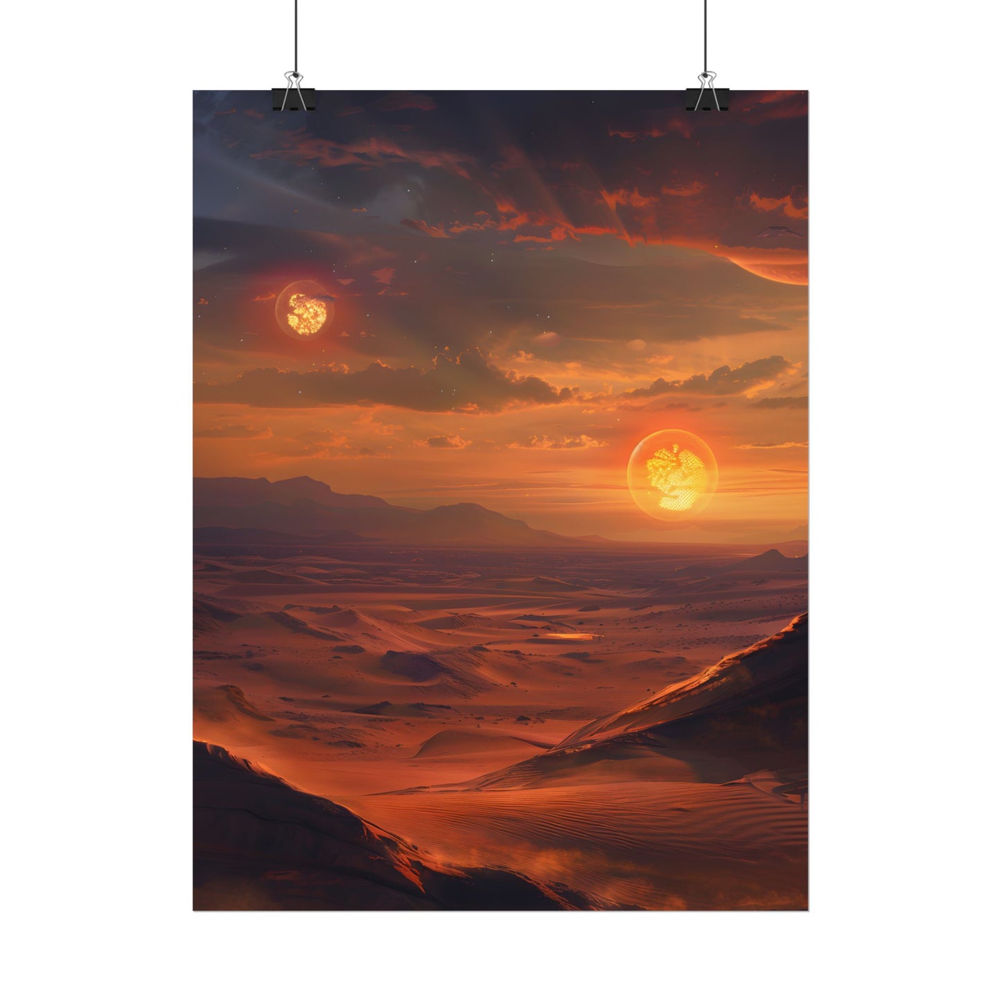 Peaceful Tatooine Sunset: Barren Desert Landscape - Poster