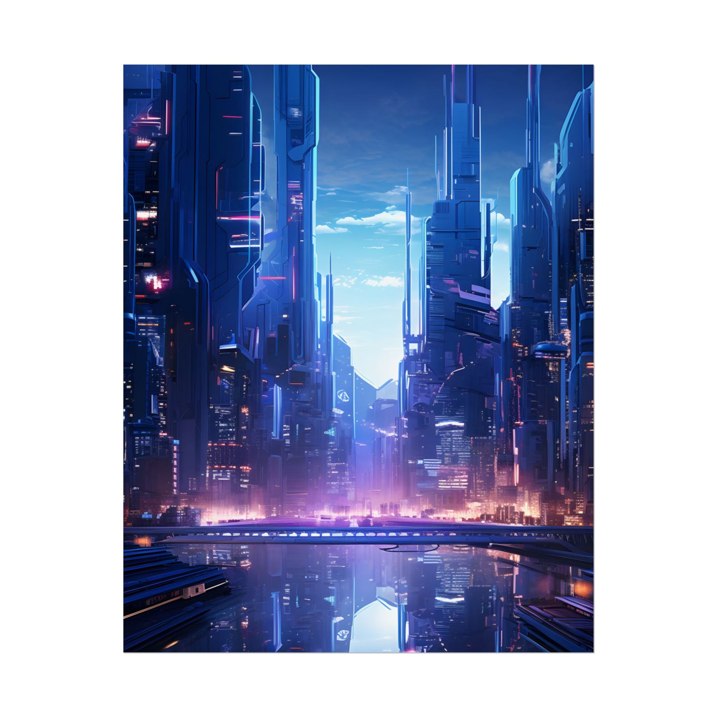 Dystopian Cyberpunk Cityscape: Glowing Neon Lights - Poster
