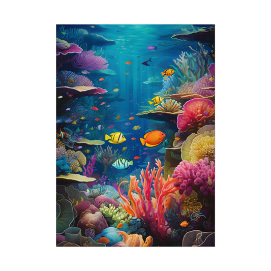 Vibrant Coral Reef Sanctuary: Marine Life Artwork - Poster