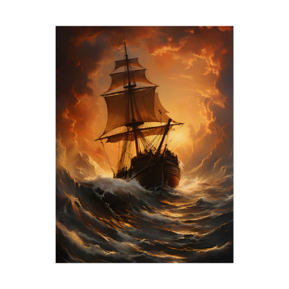Majestic Storm Ship: Oil Painting Masterpiece - Poster