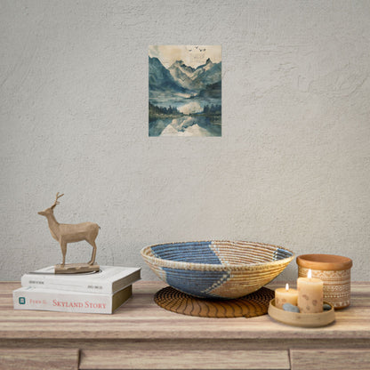 Serene Mountain Landscape: Wildlife Art with Birds in Flight - Poster