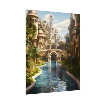 Mythical Oasis: Tranquil Desert Landscape - Poster