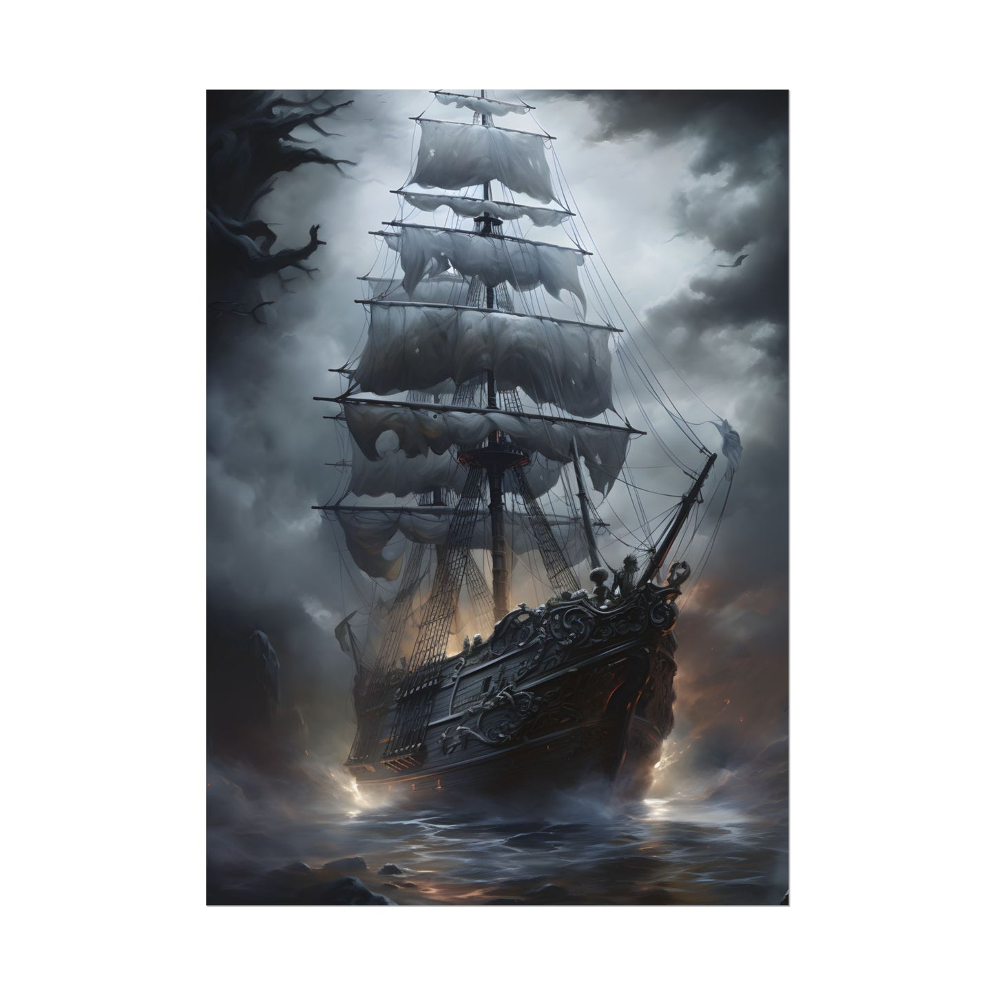 Ghostly Pirate Sails: Abandoned Ship at Sea - Poster
