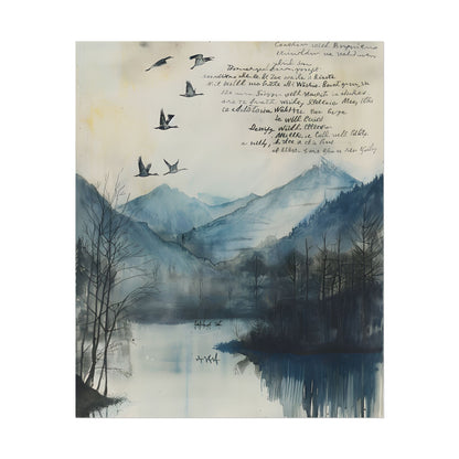 Nature's Serenity: Mountain Lake Birds in Flight Artwork - Poster