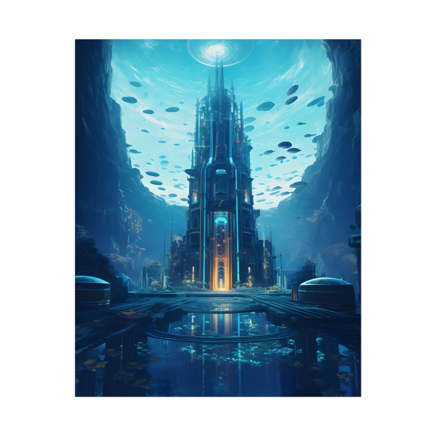 Dive into the Future: Submerged Metropol Underwater Cityscape - Poster