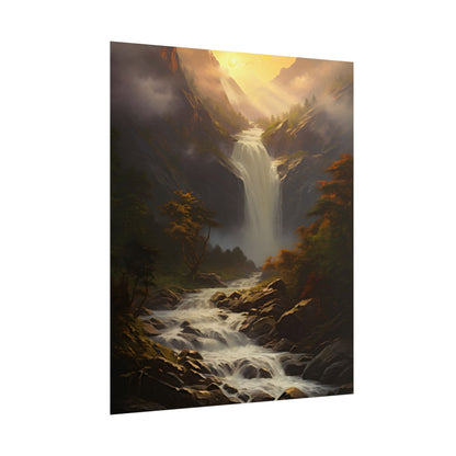 Breathtaking Waterfall: Nature's Beauty in Oil Painting - Poster