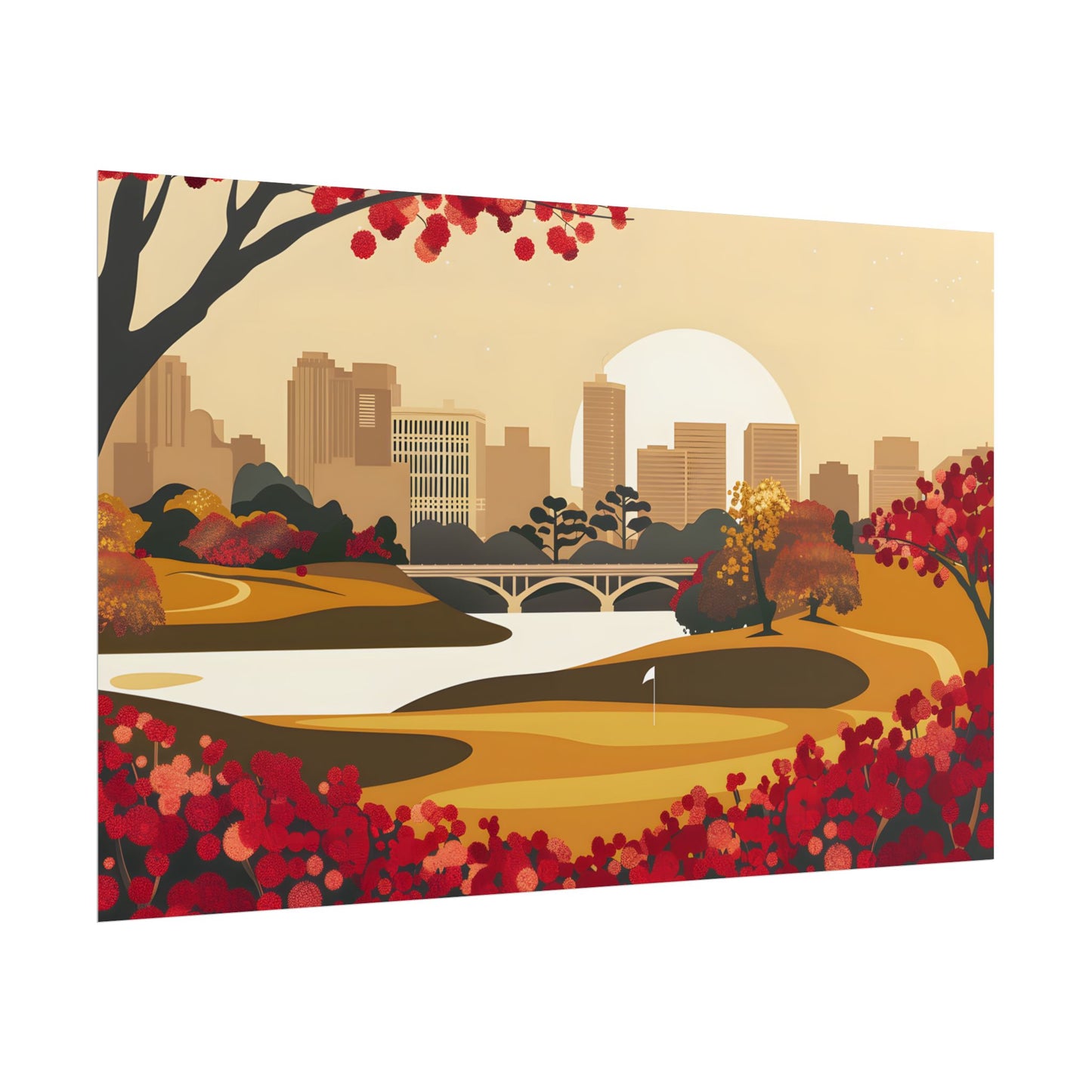 Retro Golf Illustration: Classic Course Scene - Poster