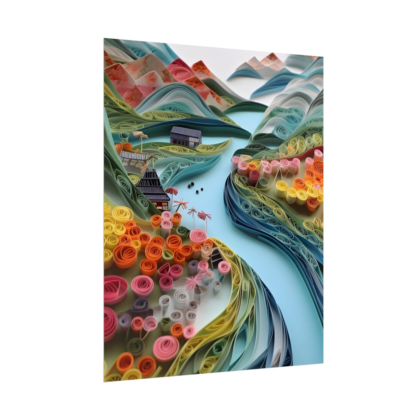 Paper Quilled Island Landscape: Handmade Artwork Photo - Poster
