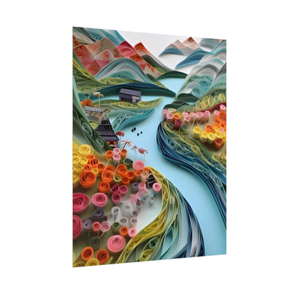 Paper Quilled Island Landscape: Handmade Artwork Photo - Poster