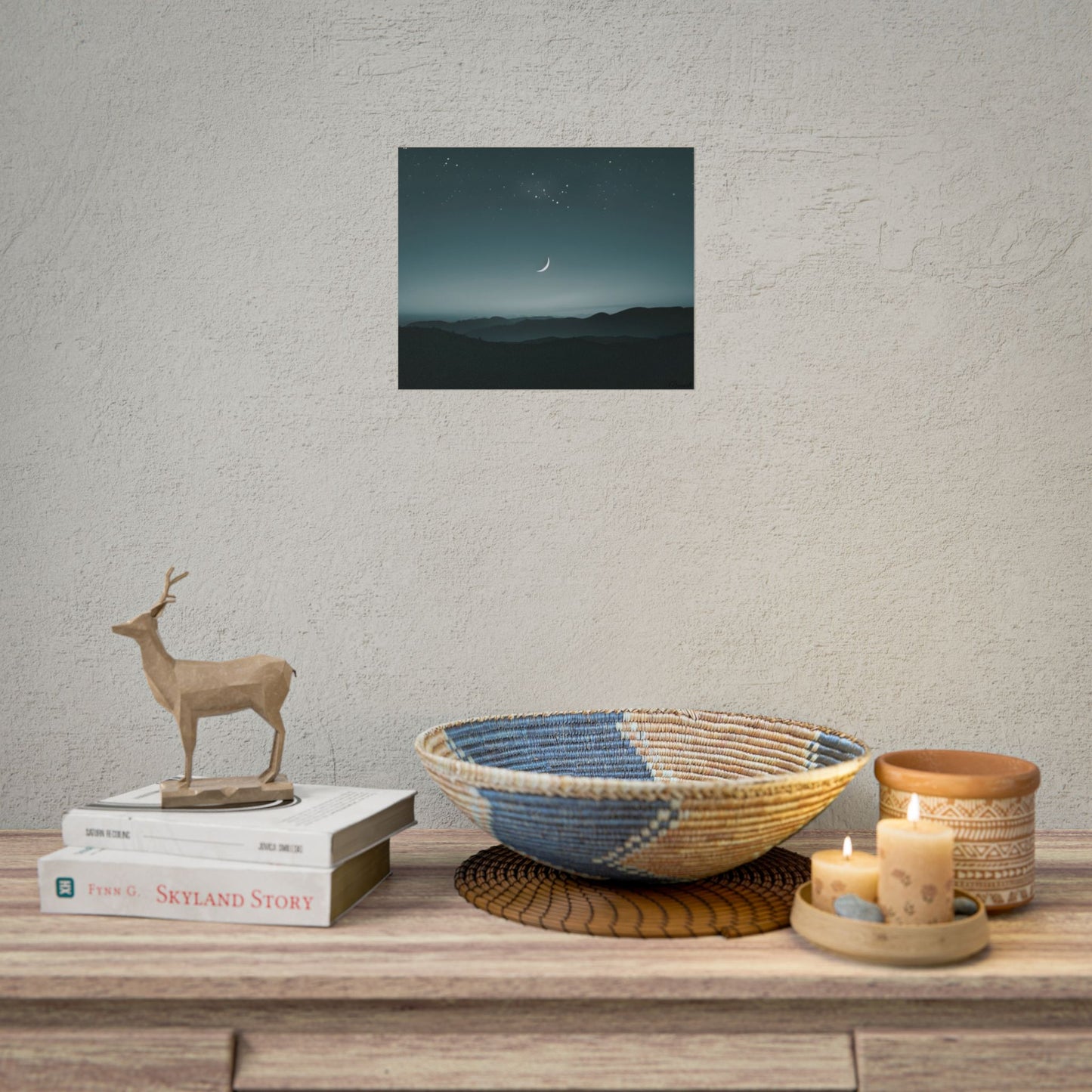 Minimalist Night Scene: Blue-Gray Sky Digital Art - Poster