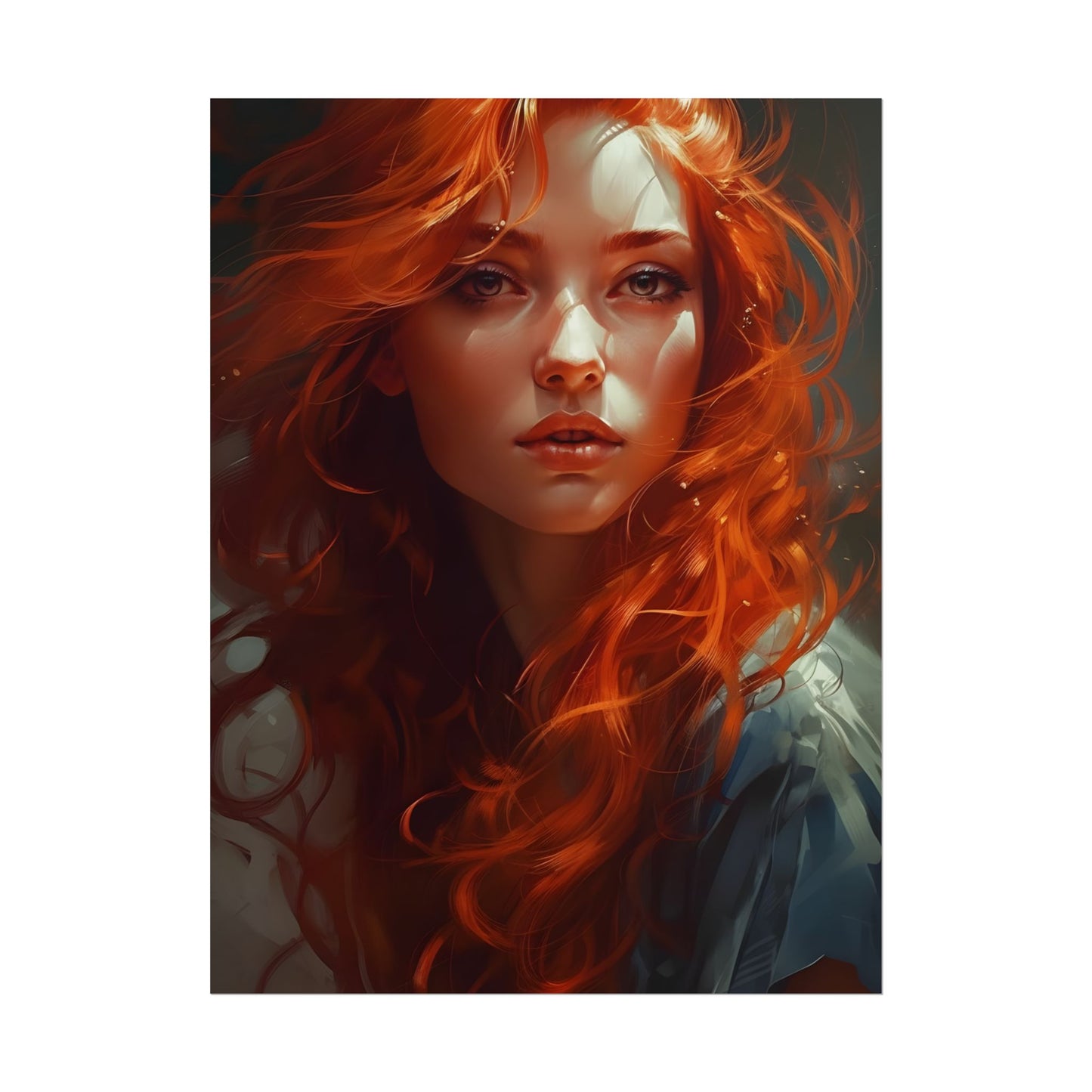 Redhead Female Portrait: Realistic Digital Artwork - Poster