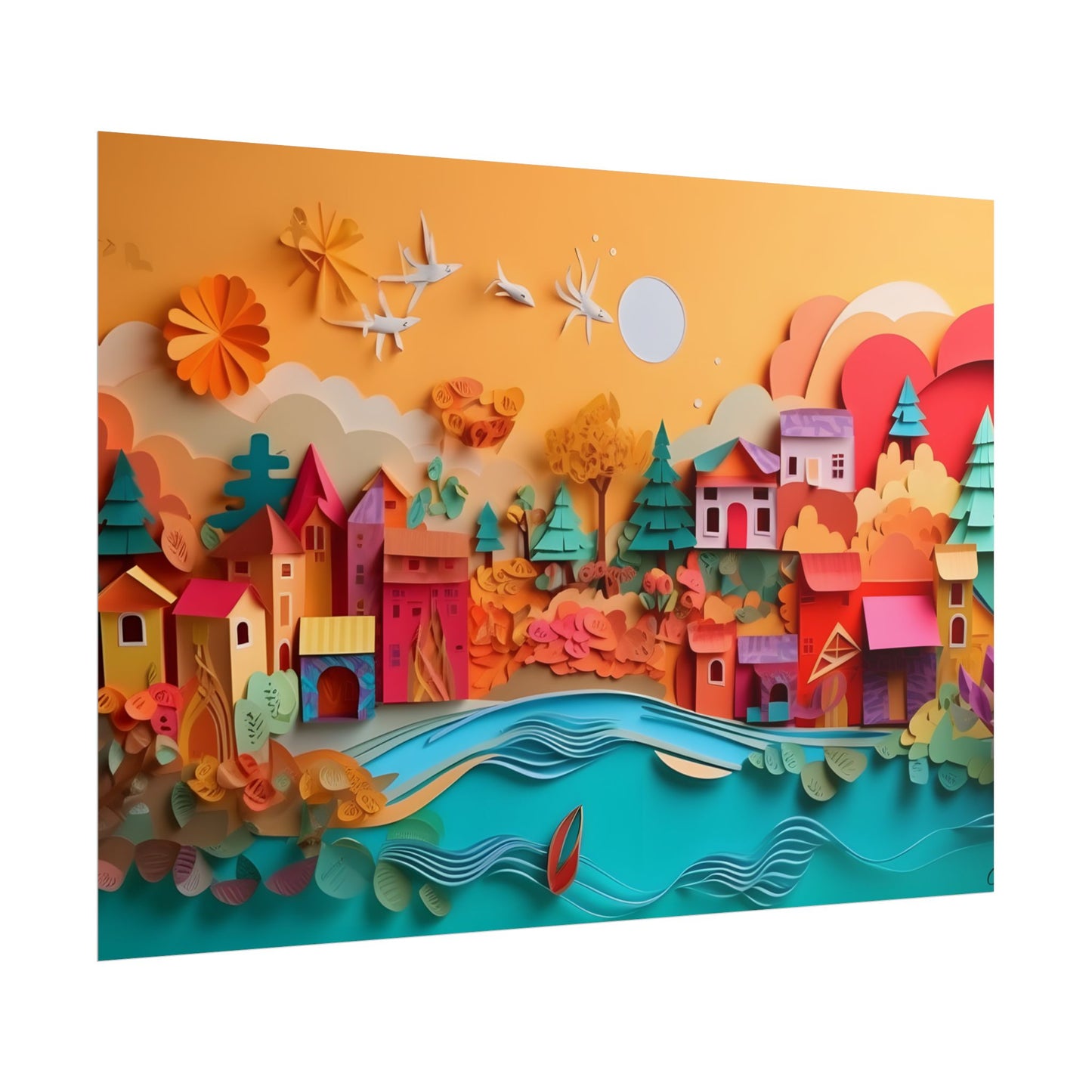 Epic Sunset Beach: Magical Paper Quilling Artwork - Poster