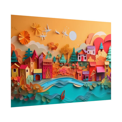 Epic Sunset Beach: Magical Paper Quilling Artwork - Poster