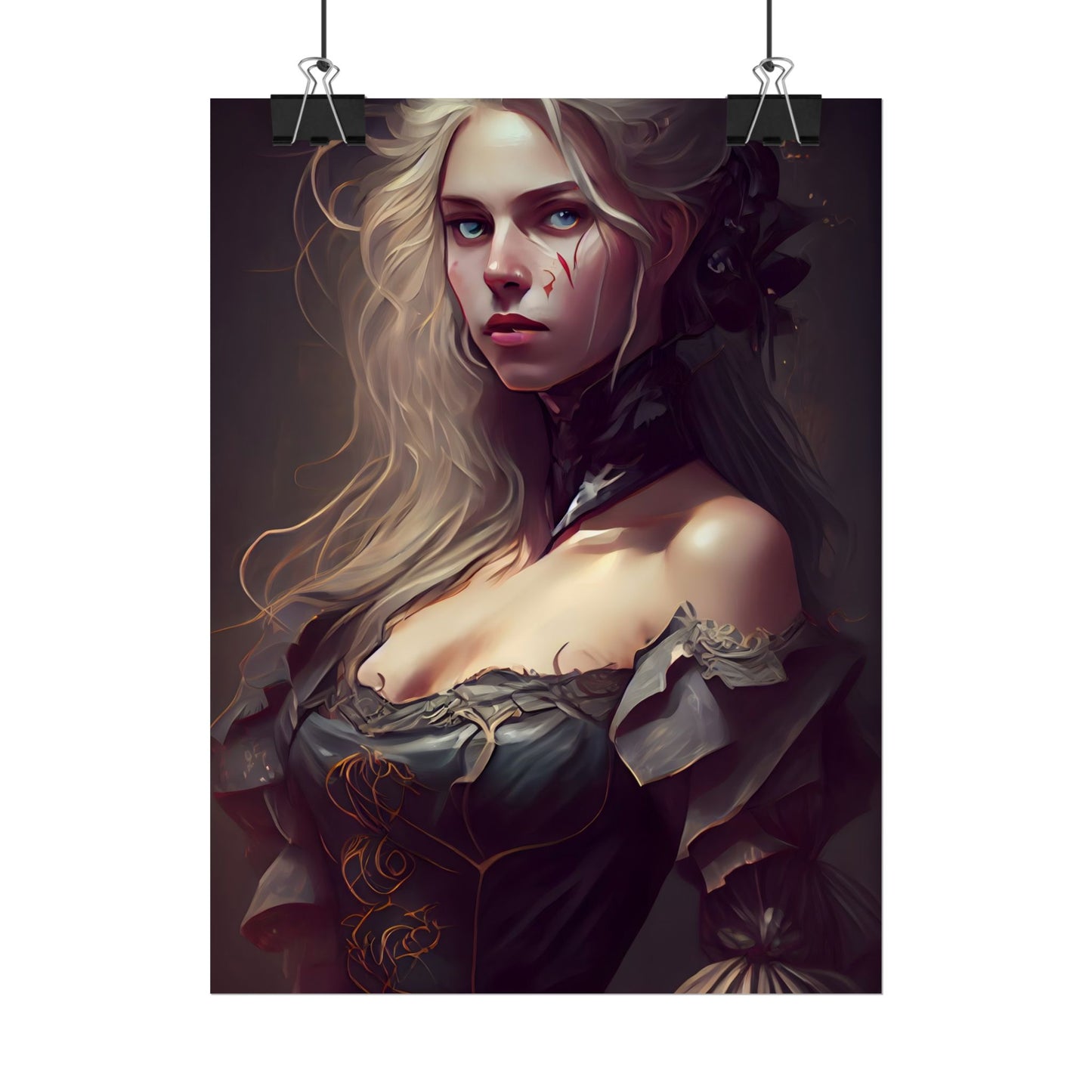 Blonde Female Portrait in a Dress: Stunning Artwork - Poster