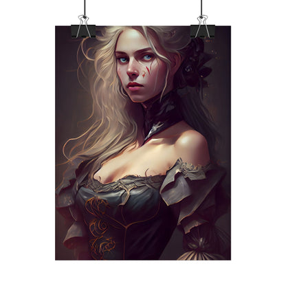 Blonde Female Portrait in a Dress: Stunning Artwork - Poster