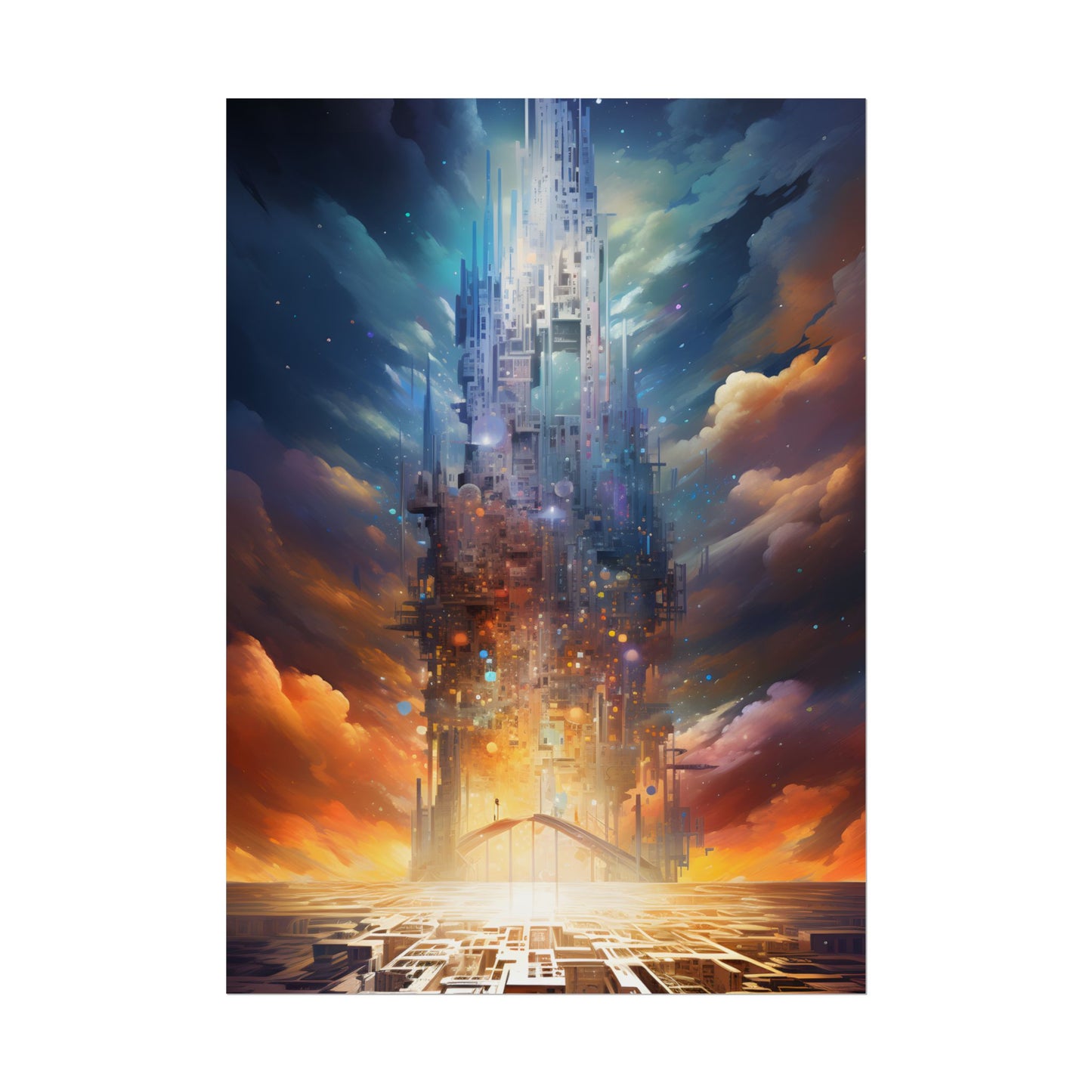 Vibrant Cyber Dreamscape: Abstract Digital Artwork - Poster