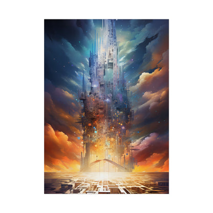 Vibrant Cyber Dreamscape: Abstract Digital Artwork - Poster
