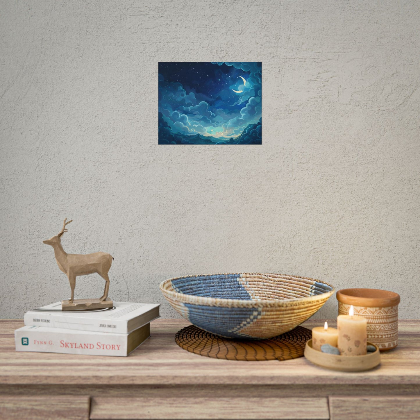 Whimsical Dreamy Night Sky: Bird in Flight Digital Art - Poster