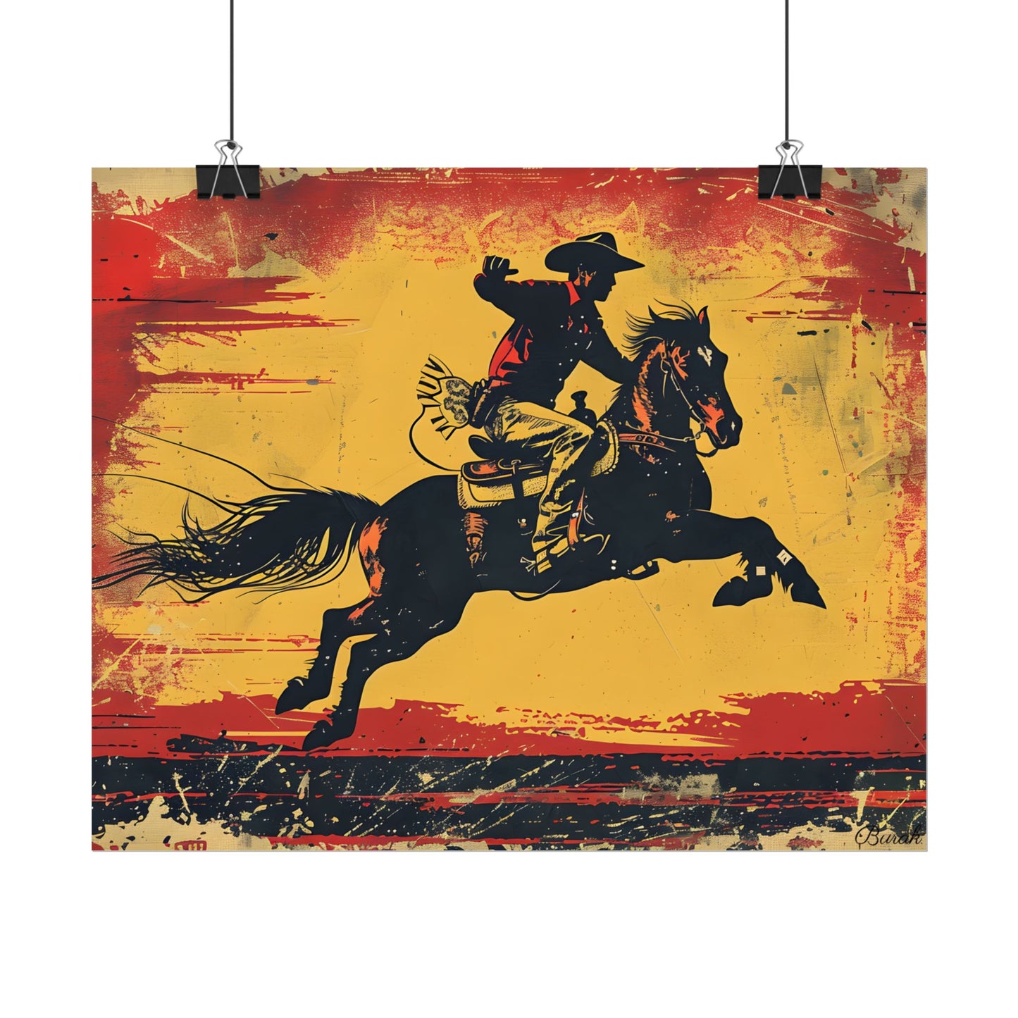 Retro Rodeo Action: Cowboy Riding Bucking Bronc - Poster